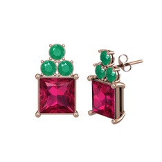 Areli Kare Küpe - Rodolit garnet ve kök zümrüt 18 ayar rose altın küpe #1cyi2cb