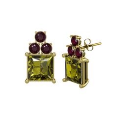 Peridot ve kök yakut 925 ayar altın kaplama gümüş küpe