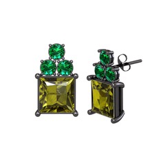 Areli Kare Küpe - Peridot ve yeşil kuvars 925 ayar siyah rodyum kaplama gümüş küpe #1do1l6h