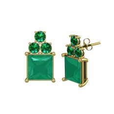 Kök zümrüt ve yeşil kuvars 14 ayar altın küpe