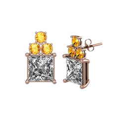 Areli Kare Küpe - Beyaz zirkon ve sitrin 8 ayar rose altın küpe #1dwr5vj