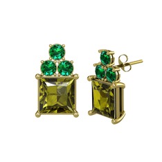 Peridot ve yeşil kuvars 14 ayar altın küpe