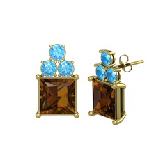 Areli Kare Küpe - Dumanlı kuvars ve akuamarin 925 ayar altın kaplama gümüş küpe #1e7jxmn