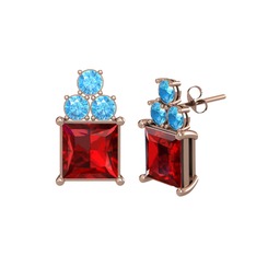 Areli Kare Küpe - Garnet ve akuamarin 18 ayar rose altın küpe #1eg3c6s