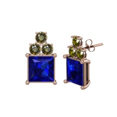 Lab safir ve peridot 18 ayar rose altın küpe