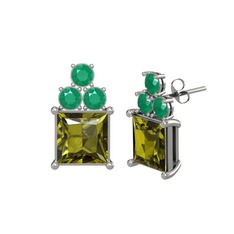 Peridot ve kök zümrüt 8 ayar beyaz altın küpe