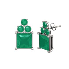 Areli Kare Küpe - Kök zümrüt 8 ayar beyaz altın küpe #1f4ifv4