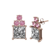 Areli Kare Küpe - Swarovski ve pembe kuvars 14 ayar rose altın küpe #1f4qkqb