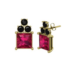 Rodolit garnet ve siyah zirkon 18 ayar altın küpe