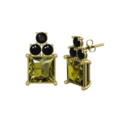 Areli Kare Küpe - Peridot ve siyah zirkon 18 ayar altın küpe #1fe9r6z