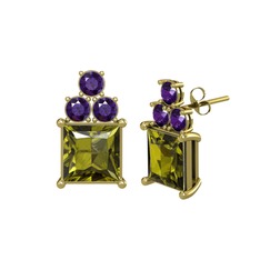 Areli Kare Küpe - Peridot ve ametist 18 ayar altın küpe #1fi90xy