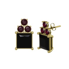 Siyah zirkon ve kök yakut 925 ayar altın kaplama gümüş küpe