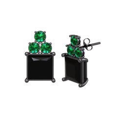 Areli Kare Küpe - Siyah zirkon ve yeşil kuvars 925 ayar siyah rodyum kaplama gümüş küpe #1fsfsn6