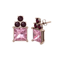 Areli Kare Küpe - Pembe kuvars ve kök yakut 14 ayar rose altın küpe #1gam7ud