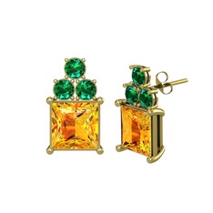 Areli Kare Küpe - Sitrin ve yeşil kuvars 14 ayar altın küpe #1gav3ye