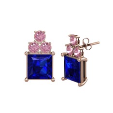 Lab safir ve pembe kuvars 18 ayar rose altın küpe