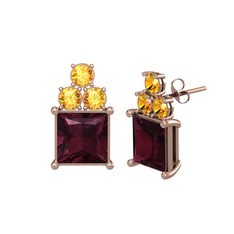 Areli Kare Küpe - Kök yakut ve sitrin 8 ayar rose altın küpe #1hbefpt