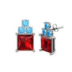 Areli Kare Küpe - Garnet ve akuamarin 18 ayar beyaz altın küpe #1i27mqq