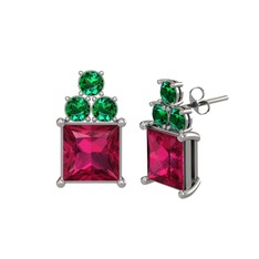 Rodolit garnet ve yeşil kuvars 14 ayar beyaz altın küpe