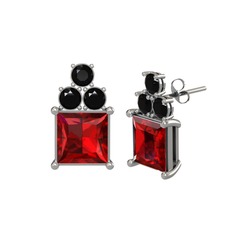 Garnet ve siyah zirkon 8 ayar beyaz altın küpe