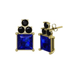 Areli Kare Küpe - Lab safir ve siyah zirkon 925 ayar altın kaplama gümüş küpe #1i98ar9