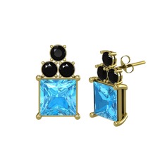 Areli Kare Küpe - Akuamarin ve siyah zirkon 925 ayar altın kaplama gümüş küpe #1iregap