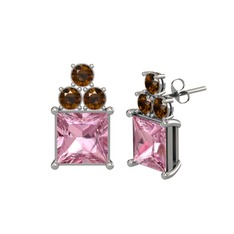 Pembe kuvars ve dumanlı kuvars 14 ayar beyaz altın küpe