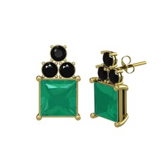 Areli Kare Küpe - Kök zümrüt ve siyah zirkon 925 ayar altın kaplama gümüş küpe #1jcv02u