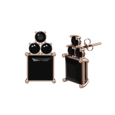 Areli Kare Küpe - Siyah zirkon 14 ayar rose altın küpe #1jdw346