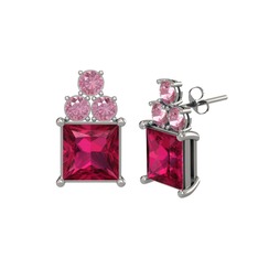 Areli Kare Küpe - Rodolit garnet ve pembe kuvars 18 ayar beyaz altın küpe #1jtqo2y