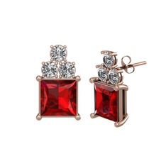 Areli Kare Küpe - Garnet ve beyaz zirkon 8 ayar rose altın küpe #1k4iure