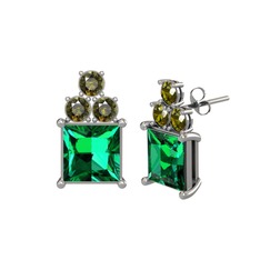 Areli Kare Küpe - Yeşil kuvars ve peridot 8 ayar beyaz altın küpe #1kitho6