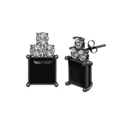 Areli Kare Küpe - Siyah zirkon ve swarovski 925 ayar siyah rodyum kaplama gümüş küpe #1kwoq2