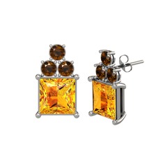 Sitrin ve dumanlı kuvars 14 ayar beyaz altın küpe