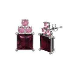 Areli Kare Küpe - Kök yakut ve pembe kuvars 18 ayar beyaz altın küpe #1l8utc3