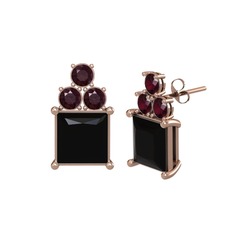 Siyah zirkon ve kök yakut 925 ayar rose altın kaplama gümüş küpe