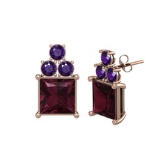 Areli Kare Küpe - Kök yakut ve ametist 18 ayar rose altın küpe #1lh24og