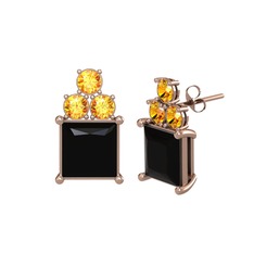 Siyah zirkon ve sitrin 14 ayar rose altın küpe