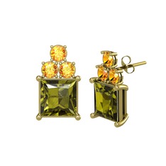 Peridot ve sitrin 925 ayar altın kaplama gümüş küpe