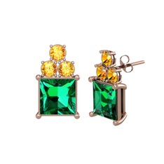 Areli Kare Küpe - Yeşil kuvars ve sitrin 18 ayar rose altın küpe #1mmndyi