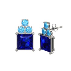 Areli Kare Küpe - Lab safir ve akuamarin 8 ayar beyaz altın küpe #1mnv5q6