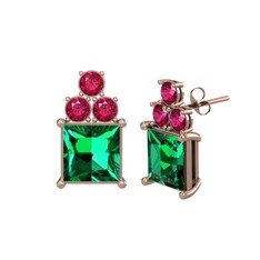 Areli Kare Küpe - Yeşil kuvars ve rodolit garnet 14 ayar rose altın küpe #1moi19g