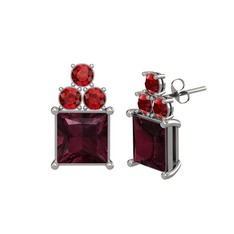 Areli Kare Küpe - Kök yakut ve garnet 925 ayar gümüş küpe #1n12756