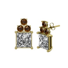 Swarovski ve dumanlı kuvars 14 ayar altın küpe