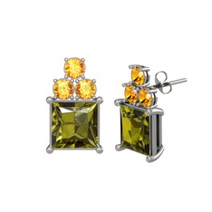 Peridot ve sitrin 8 ayar beyaz altın küpe