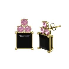 Siyah zirkon ve pembe kuvars 925 ayar altın kaplama gümüş küpe