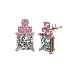 Areli Kare Küpe - Swarovski ve pembe kuvars 18 ayar rose altın küpe #1o35yty