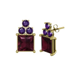 Areli Kare Küpe - Kök yakut ve ametist 18 ayar altın küpe #1o6f5mr