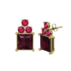 Areli Kare Küpe - Kök yakut ve rodolit garnet 18 ayar altın küpe #1okewn