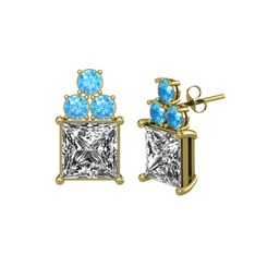 Areli Kare Küpe - Swarovski ve akuamarin 925 ayar altın kaplama gümüş küpe #1oma6da